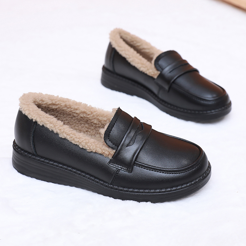 防滑平底真皮一脚蹬加绒百搭保暖