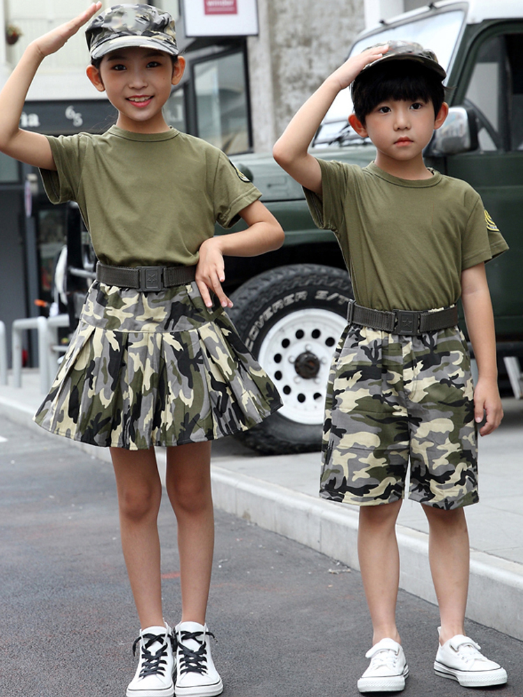 儿童迷彩服夏令营户外拓展体能训练服学生军训校服幼儿园纯棉套装