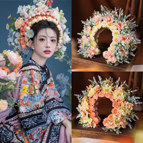 原创福建莆田民族风写真旅拍头饰头花簪花发箍浔埔簪花女盘发配饰