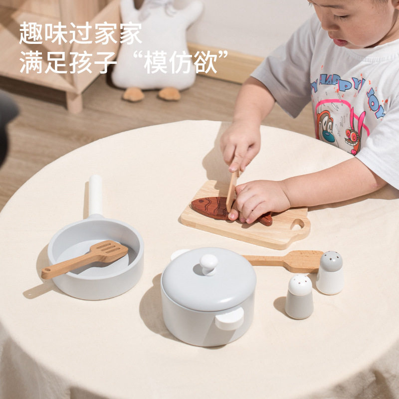 儿童木制仿真锅具厨具烘焙组合过家家厨房烧菜切切看木质厨房玩具
