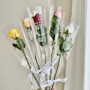 透明玫瑰花束包装袋塑料袋鲜花单支袋梯形花艺套袋包装纸三角袋