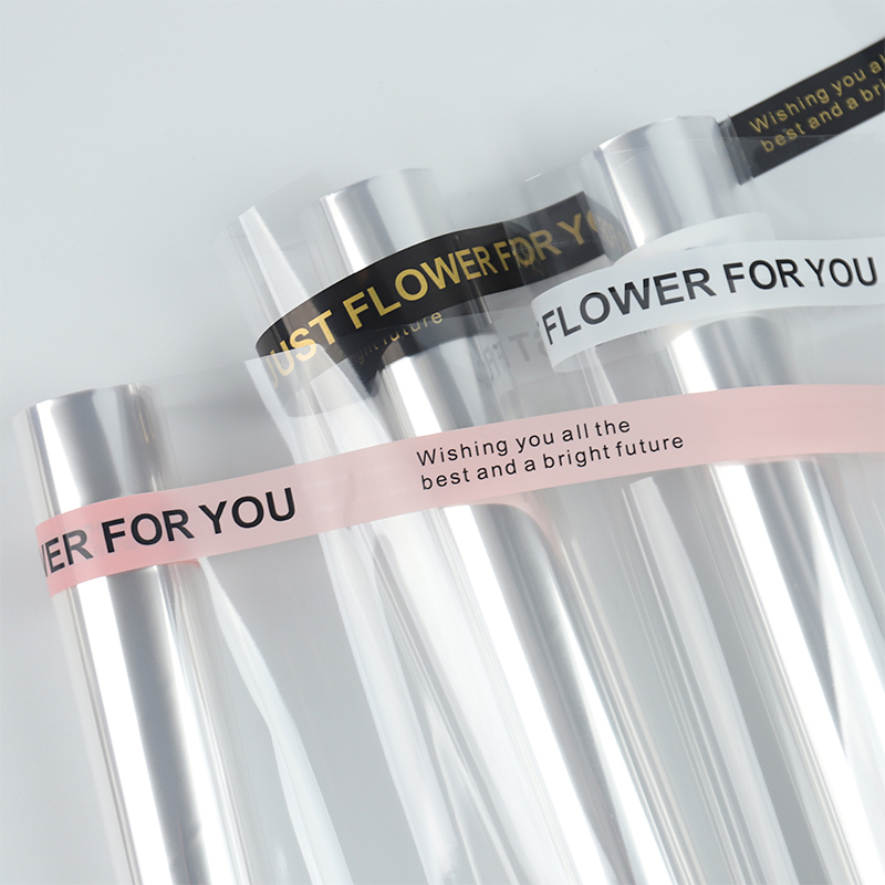 白色英文防水透明边框花束包装纸网红浪漫OPP玻璃纸卷装花店材料