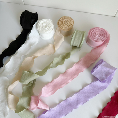 4CM花边褶皱丝带礼物蛋糕装饰带荷叶边彩带缎带鲜花束包装盒绑带