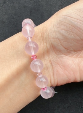 天然粉水晶手串女绝美粉色天然石10mm手链招好运桃花送礼生日礼物