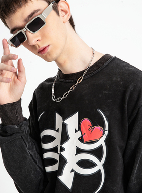 清仓特价 原创设计水洗骨头圆领卫衣春小众印花长袖短上衣潮