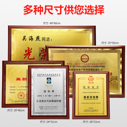 荣誉授权牌牌匾定制木托铜牌浮雕设计定做金箔实木大奖牌木质证书