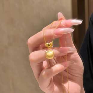 新款可爱蝴蝶结KT猫吊坠黄金色Hello Kitty凯蒂猫高保色镀金项链