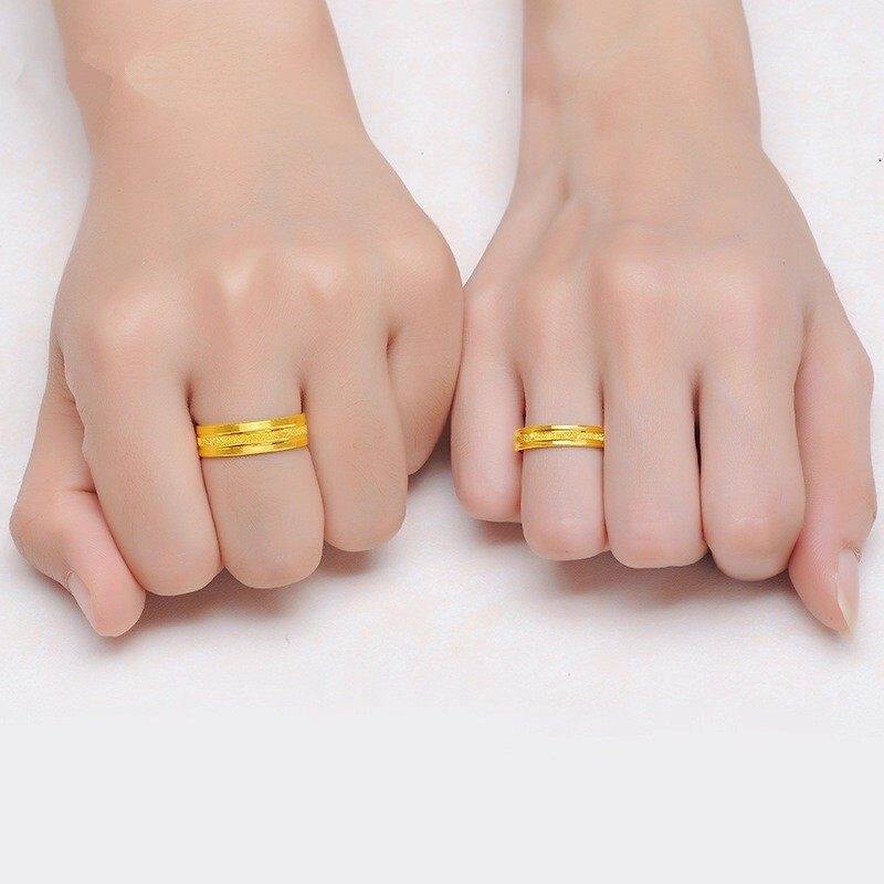 黄金色情侣款素圈对戒子活口可调节结婚订婚磨砂戒指男女款首饰品