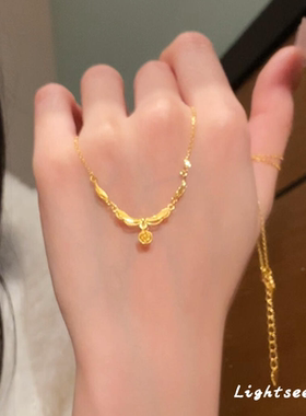 新中式金色玫瑰波浪花边锁骨链子