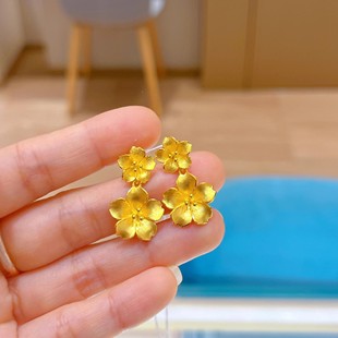 新款复古双生花朵耳钉女款五瓣花百搭小众耳饰时髦轻奢感气质耳环