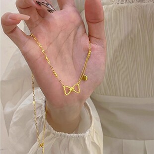 2025新款蝴蝶结项链轻奢高级感百搭小众爱心锁骨链仿真黄金色链子