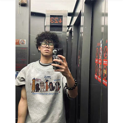 纯棉美式卡通正肩短袖t恤男宽松