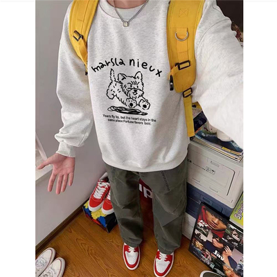 纯棉美式复古卡通套头卫衣男秋冬