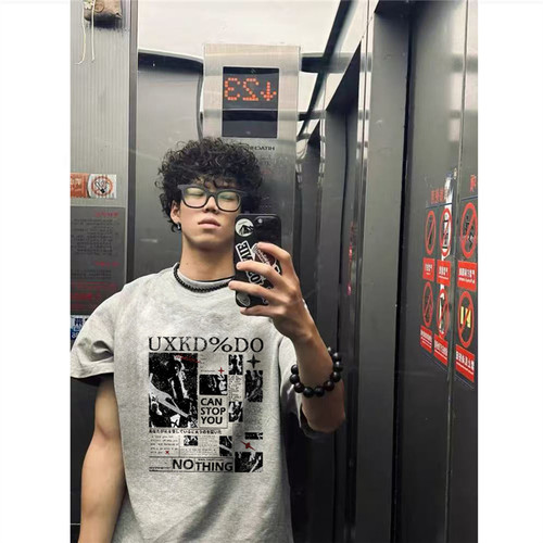 纯棉美式复古hiphop短袖t恤男