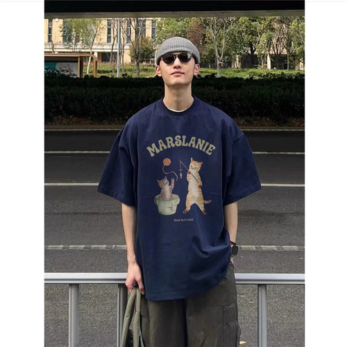 纯棉美式街头潮牌正肩短袖t恤男