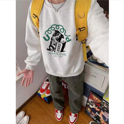 纯棉美式卡通加绒加厚无帽卫衣男