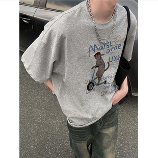 夏季 t恤男2026新款 设计感宽松高街体恤 潮牌正肩短袖 重磅纯棉美式