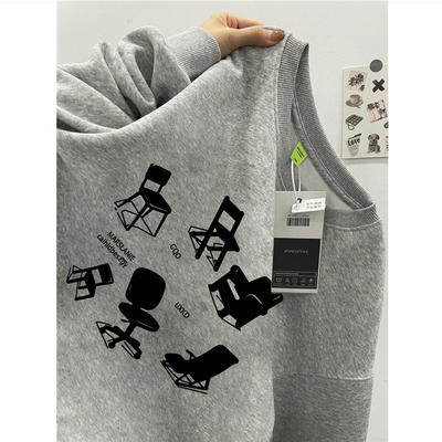 纯棉高街美式圆领卫衣男加绒宽松