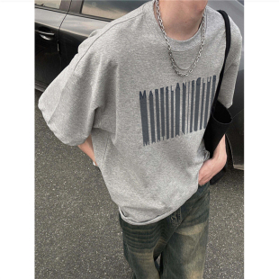 重磅纯棉美式复古短袖t恤男夏季宽松设计感小众oversize潮牌上衣