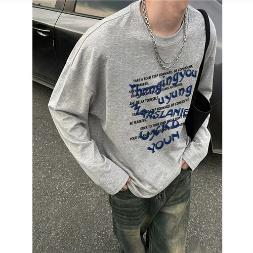 纯棉美式复古oversize长袖t恤男