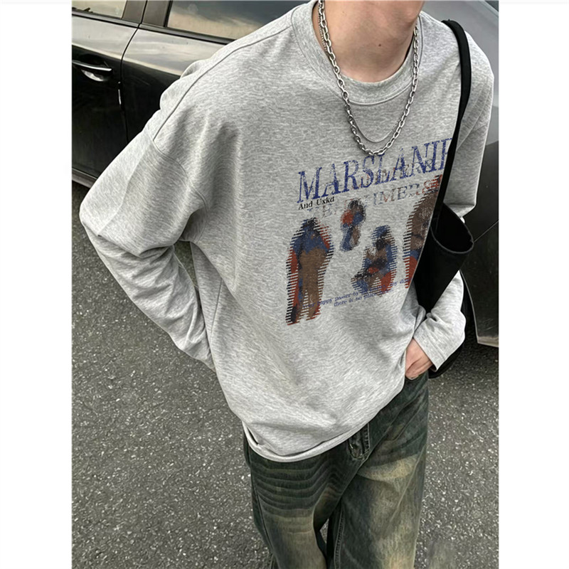 纯棉美式复古高街长袖t恤男宽松图片