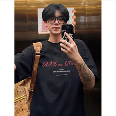 纯棉美式潮牌字母正肩短袖t恤男