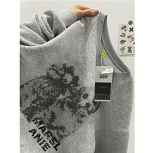 重磅纯棉美式复古灰色卡通套头卫衣男2025新款设计感小众长袖上衣