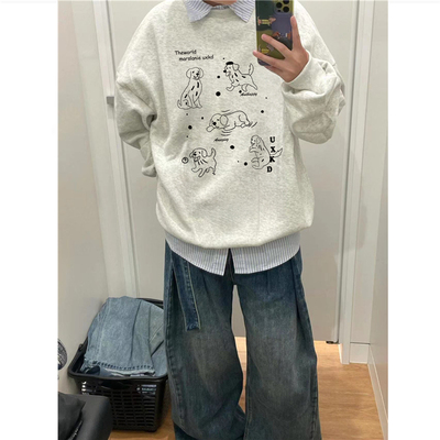 纯棉美式复古卡通趣味套头卫衣男