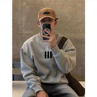 重磅纯棉美式复古hiphop情侣卫衣冬季宽松男女款加绒加厚无帽上衣