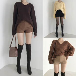 短裤冬天配靴子冬款外穿打底靴裤高腰显瘦紧身包臀裤子女秋冬棕色