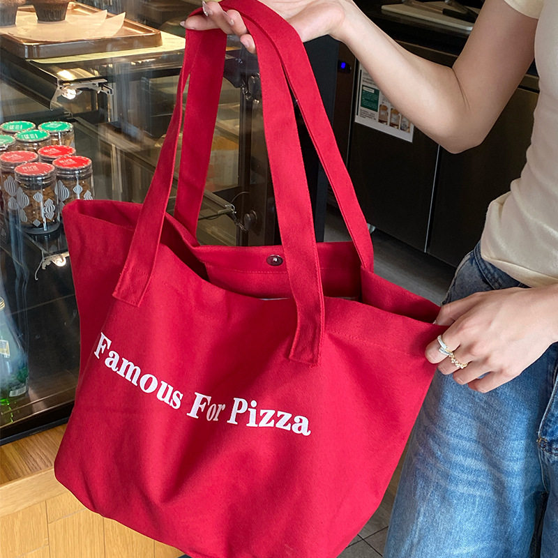 日本ぜいたins慵懒风字母红色帆布包女款大通量日常通勤单肩托特