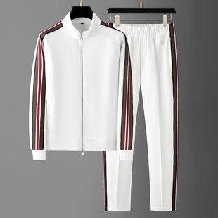 高级感休闲套装男秋季潮流拼接中年爸爸装户外跑步运动卫衣两件套
