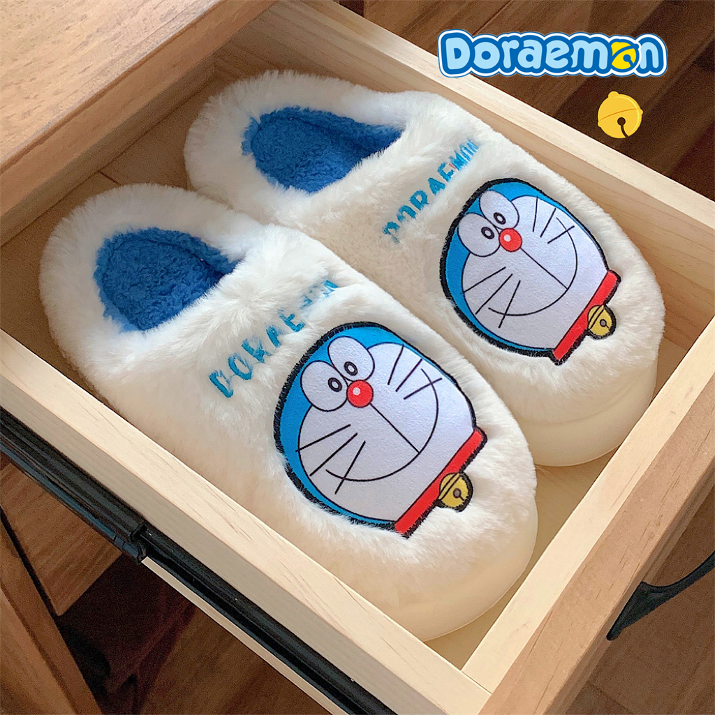 正版哆啦A梦棉拖鞋秋冬情侣可爱叮当保暖毛绒居家鞋机器猫毛毛鞋
