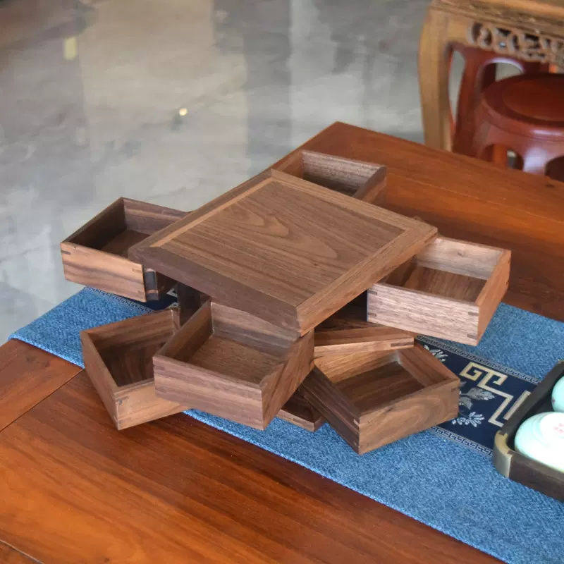 趣景 可旋转开启机关小食盒茶盒糕点盒坚果盒茶食盒原木,餐饮具,茶盘,淘宝优惠券,粉丝福利购,淘宝优惠卷