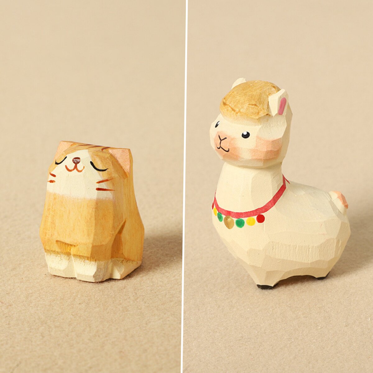 手工木雕小猫小羊驼摆件可爱桌面装饰治愈系橘猫儿童玩具生日礼物