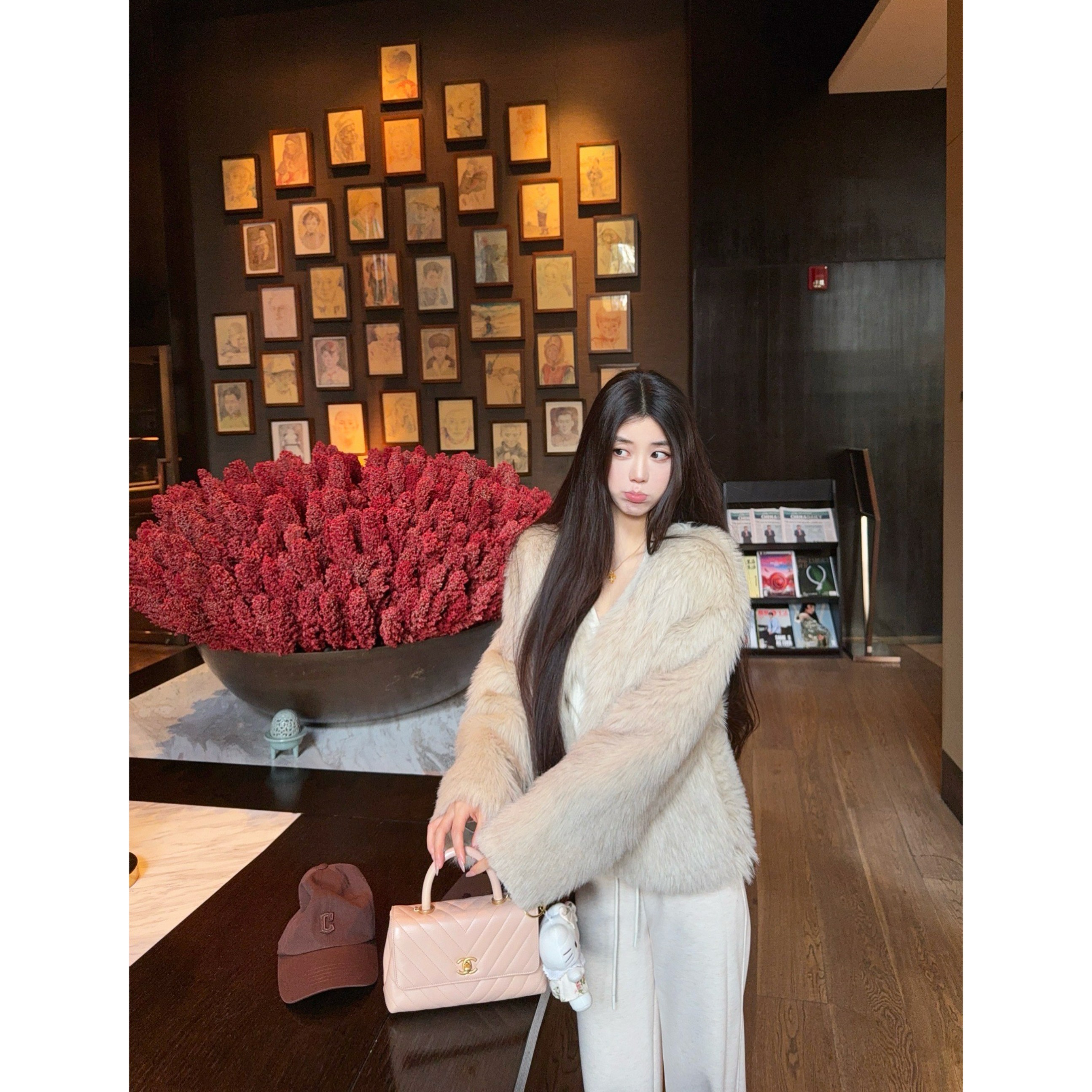 环保皮草外套貂毛奶茶色百搭