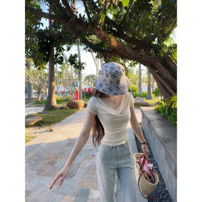 JAMAIS VU【夏柠檬】荡荡领 斜肩多穿法 显瘦修身弹力亲肤短袖T恤