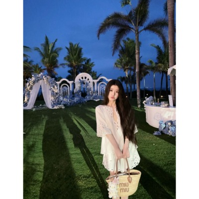 JAMAIS VU【悦己夏夜】亚麻新贵 松弛重工刺绣蕾丝白色衬衫套装