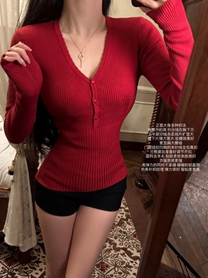 胸大腰细6羊毛打底衫品质v领外穿