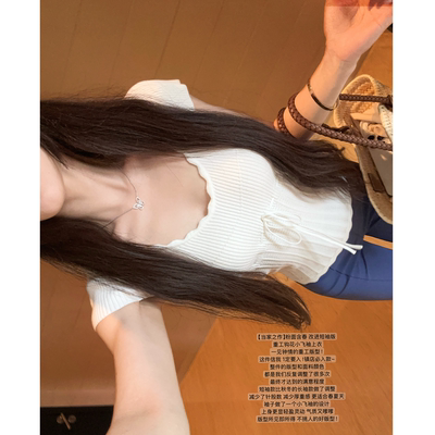 JAMAIS VU【当家之作】粉面含春 改进短袖版 重工钩花 飞袖上衣夏