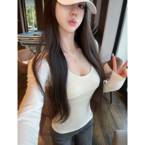 长袖纯欲舞蹈生tee显身材春夏棉