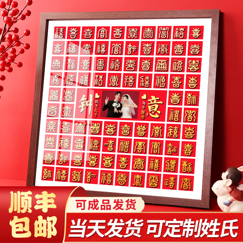 原创3D立体百喜图手写临摹相框