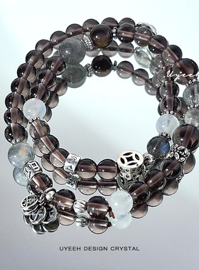 【凝】新中式山鬼花钱手链天然冰曜黑曜石月光石纯银平安喜乐原创