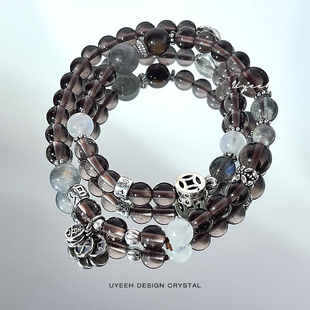 【凝】新中式山鬼花钱手链天然冰曜黑曜石月光石纯银平安喜乐原创