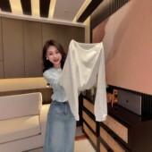 宽松短款 2026新款 抽绳上衣 t恤女春季 欧洲站潮牌重工烫钻圆领长袖