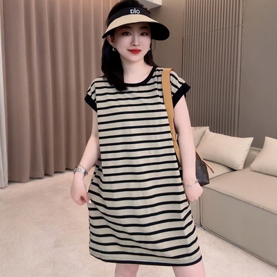 美式休闲慵懒风复古条纹连衣裙女