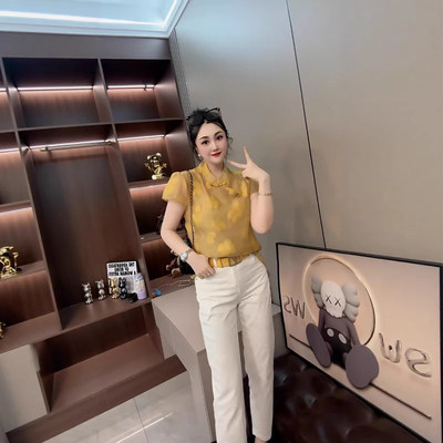 新中式国风刺绣提花短袖衬衫女