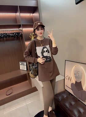 长袖t恤女中长款遮臀打底衫上衣
