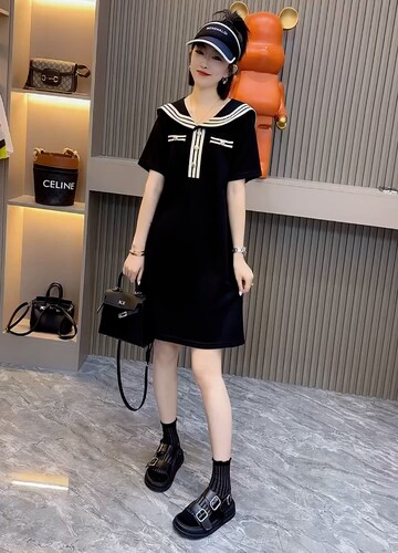 欧货海军领披肩法式黑色连衣裙女