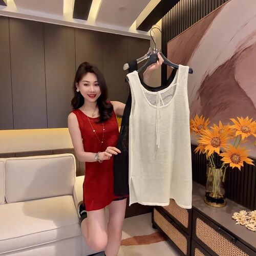 后背系带外穿冰丝针织衫背心女
